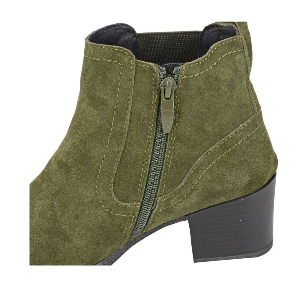 Alessina Short Suede Leather Block Heel Boots Khaki Green - Sugarplum Boutique
