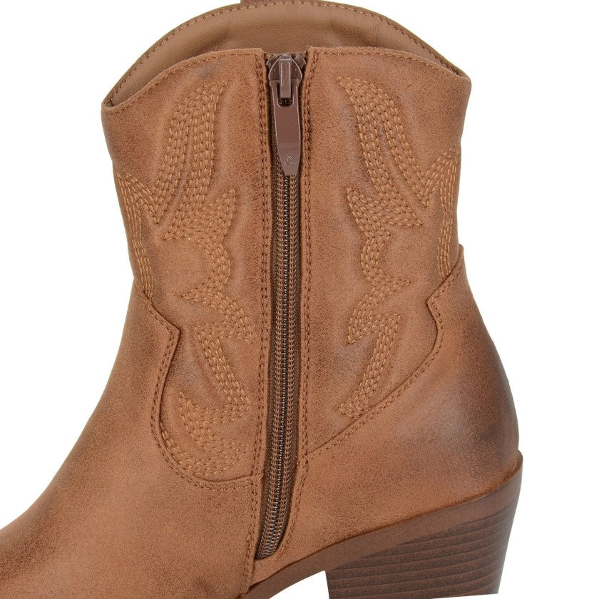 Bertilla Faux Leather Western Ankle Boots Tan - Sugarplum Boutique