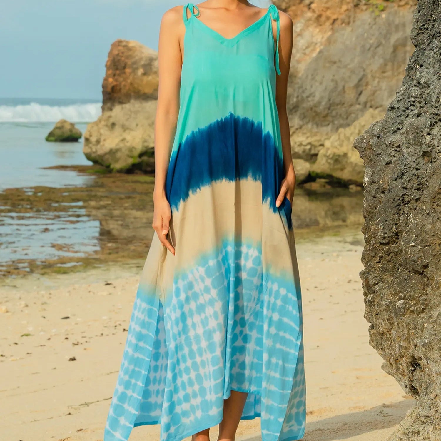 Bi Bi Adjustable Tie Dye Strappy Maxi Dress Blue – Sugarplum Boutique & Home