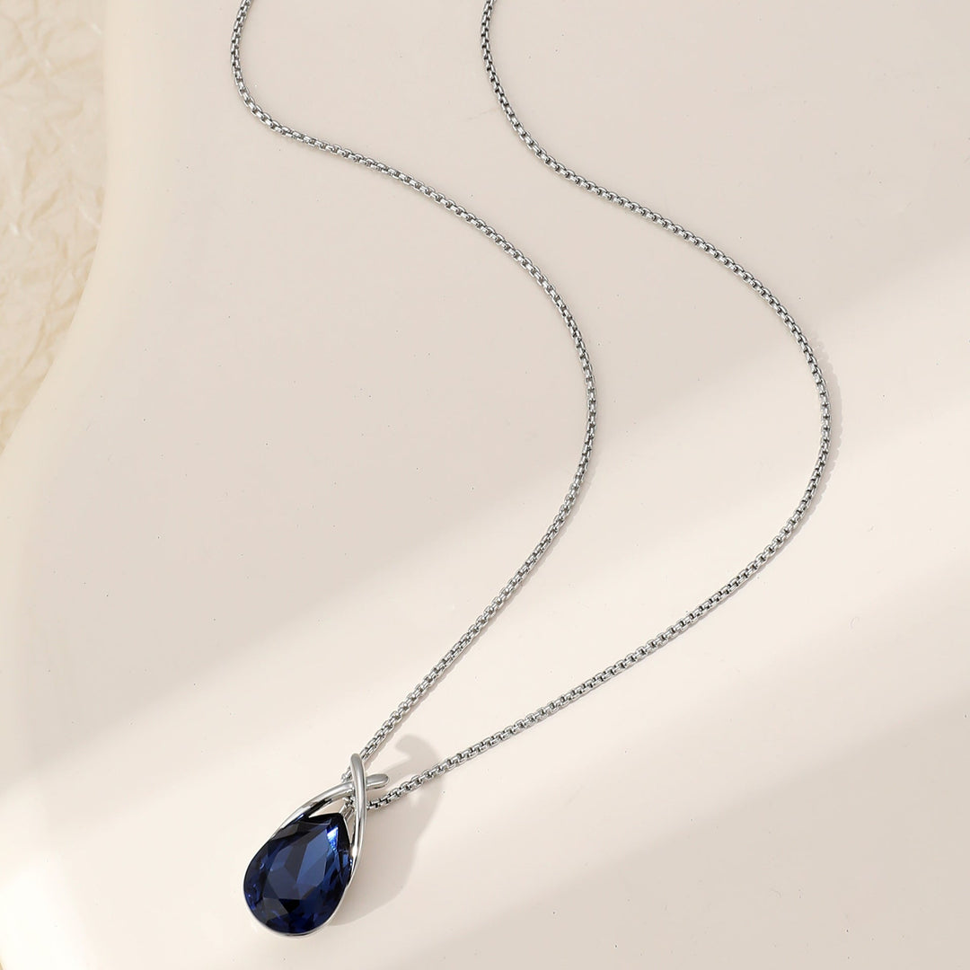 Billie Blue Crystal Short Necklace Silver - Sugarplum Boutique