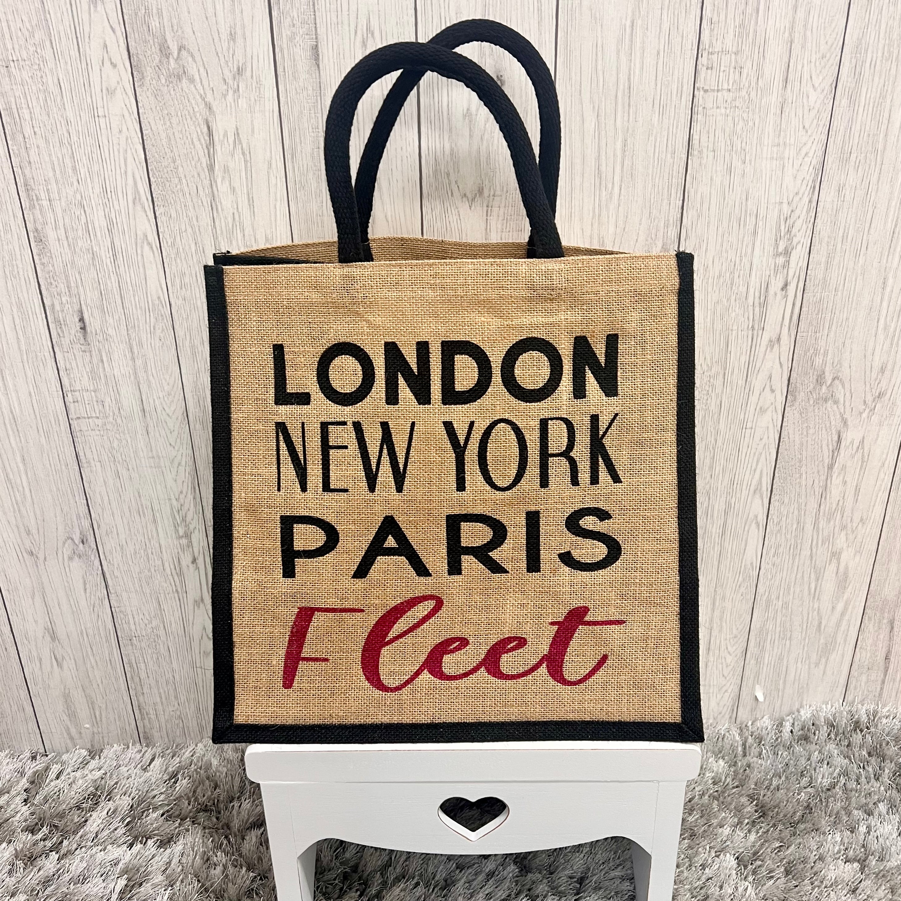 London New York Paris Fleet Jute Bag Sugarplum Boutique Sugarplum