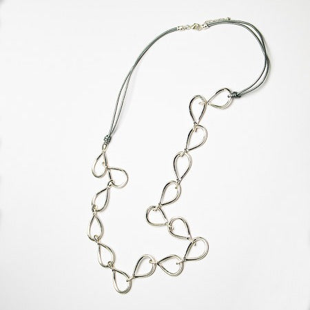 Carina Burnished Teardrop Link Long Necklace Silver - Sugarplum Boutique
