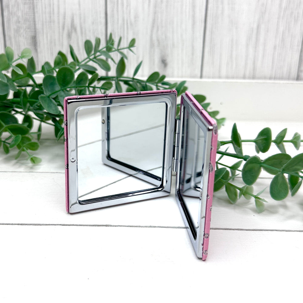 Carly Square Compact Mirror Double Sided Magnifier Pink - Sugarplum Boutique