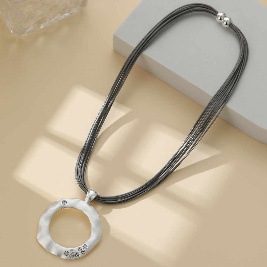 Eleanor Brushed Circle Multi Strand Magnetic Short Necklace Silver - Sugarplum Boutique