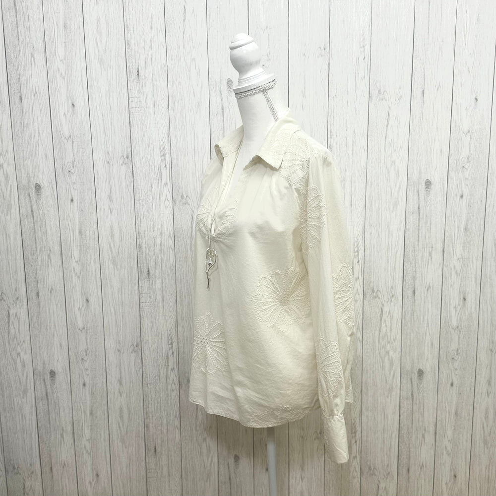 Emmie Embroidered Cotton Shirt Stone - Sugarplum Boutique