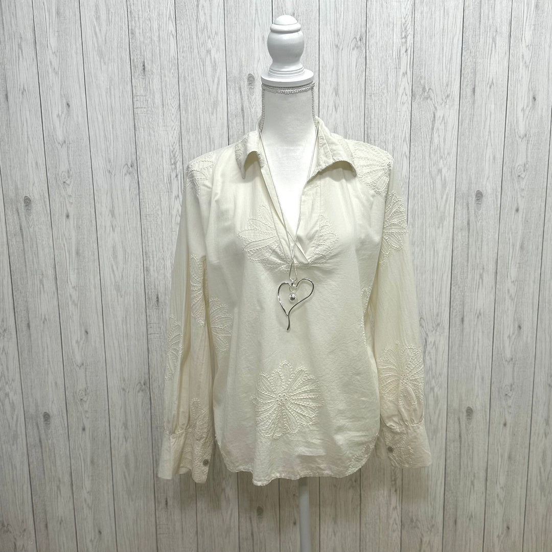 Emmie Embroidered Cotton Shirt stone - Sugarplum Boutique