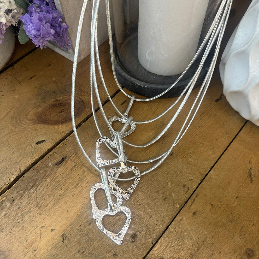 Felicity 5 Hammered Heart Long Necklace -Sugarplum Boutique