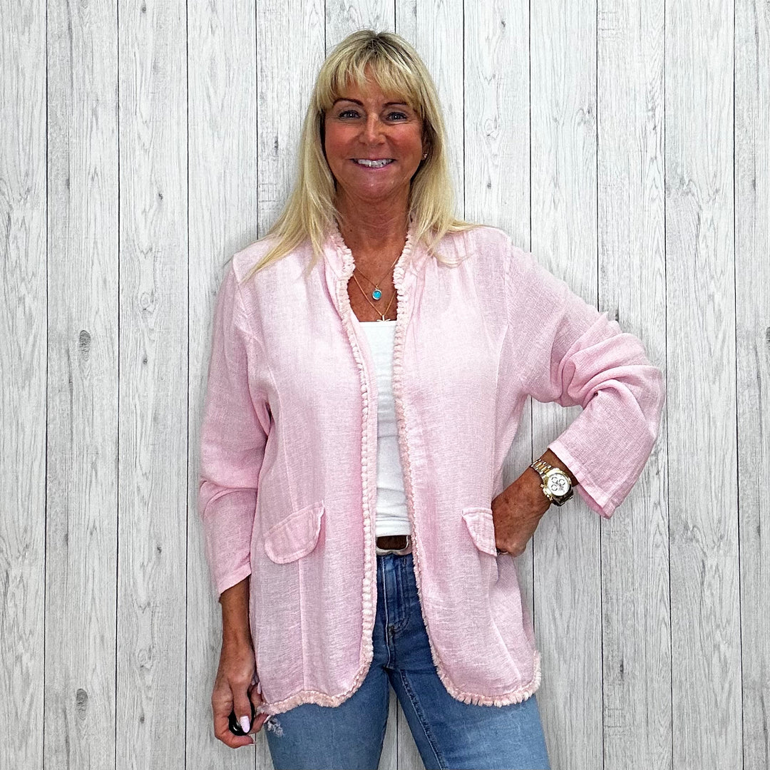 Tiffany Linen Mix Jacket Pink - Sugarplum Boutique
