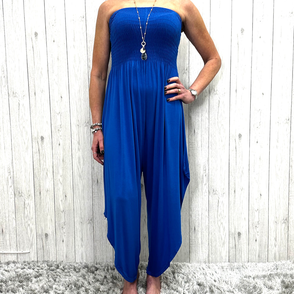 Nicole Strapless Jumpsuit Royal Blue - Sugarplum Boutique