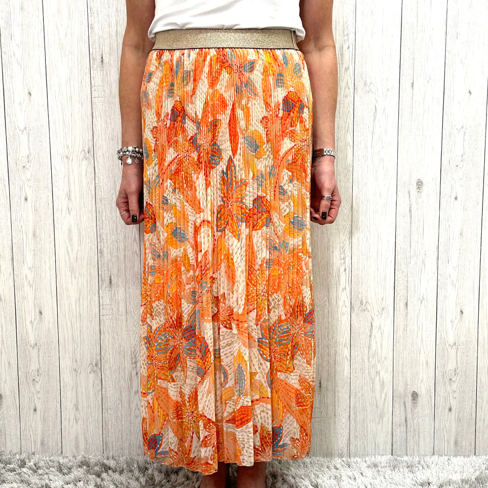 Blaise Pleated Skirt Orange - Sugarplum Boutique