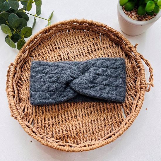 Helen Cable Knit Headband Charcoal Grey - Sugarplum Boutique