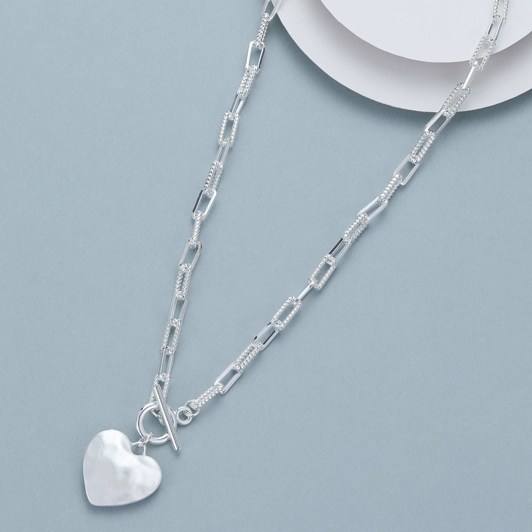 Holly Heart Pendant Short Necklace Silver - Sugarplum Boutique