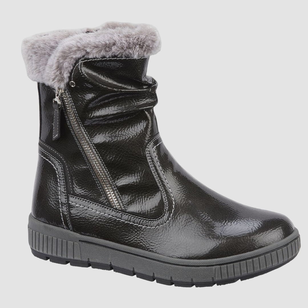 Jade Pewter Crinkle Patent Ankle Boot - Sugarplum Boutique