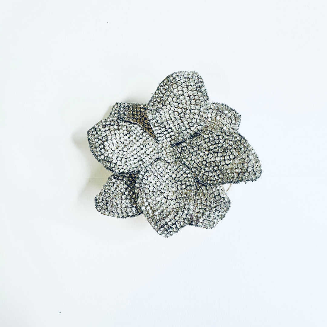 Large Diamante Flower Brooch Hairclip Silver - Sugarplum Boutique