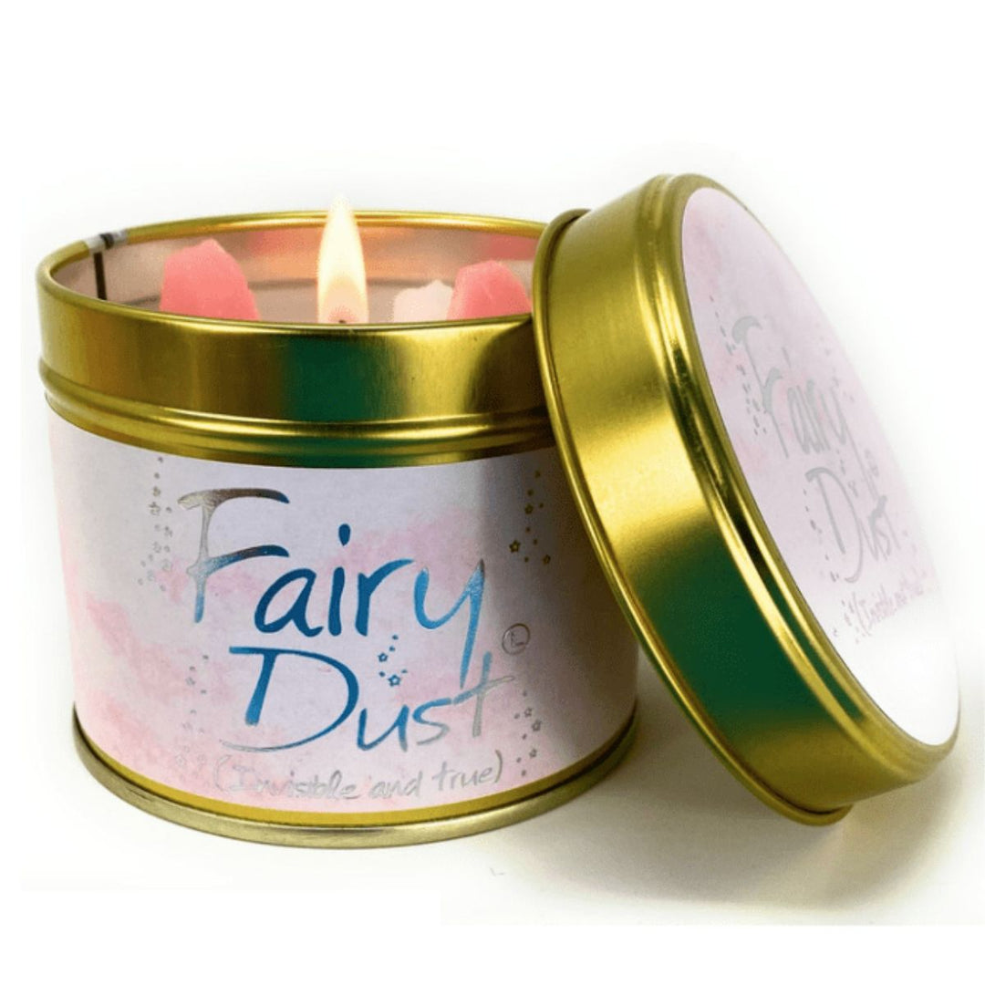 Lily Flame Candle Tin Fairy Dust - Sugarplum Boutique 