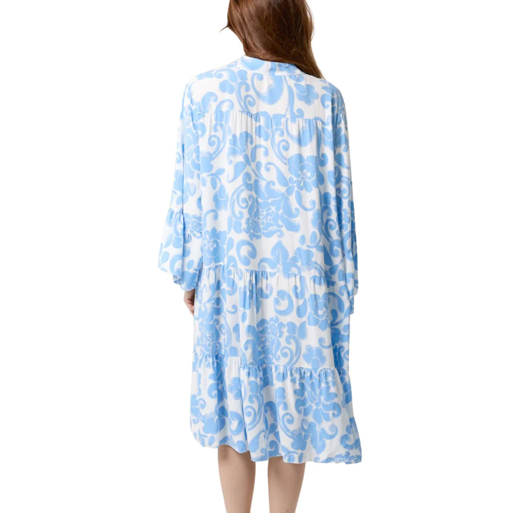 Lou Floral Print Tiered Midi Tunic Dress Light Blue - Sugarplum Boutique