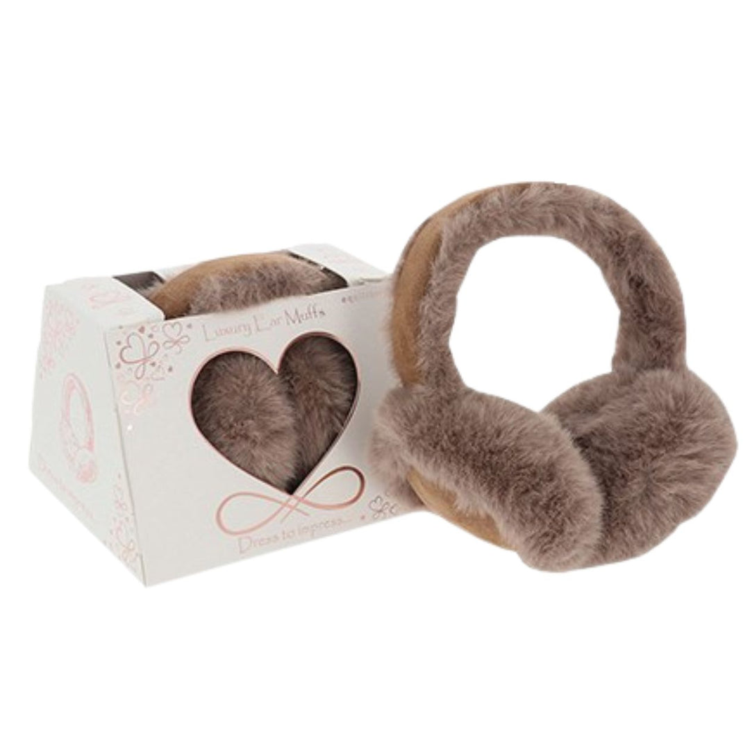 Luxury Faux Fur Suede Ear Muffs Two Tone Mocha Brown - Sugarplum Boutique