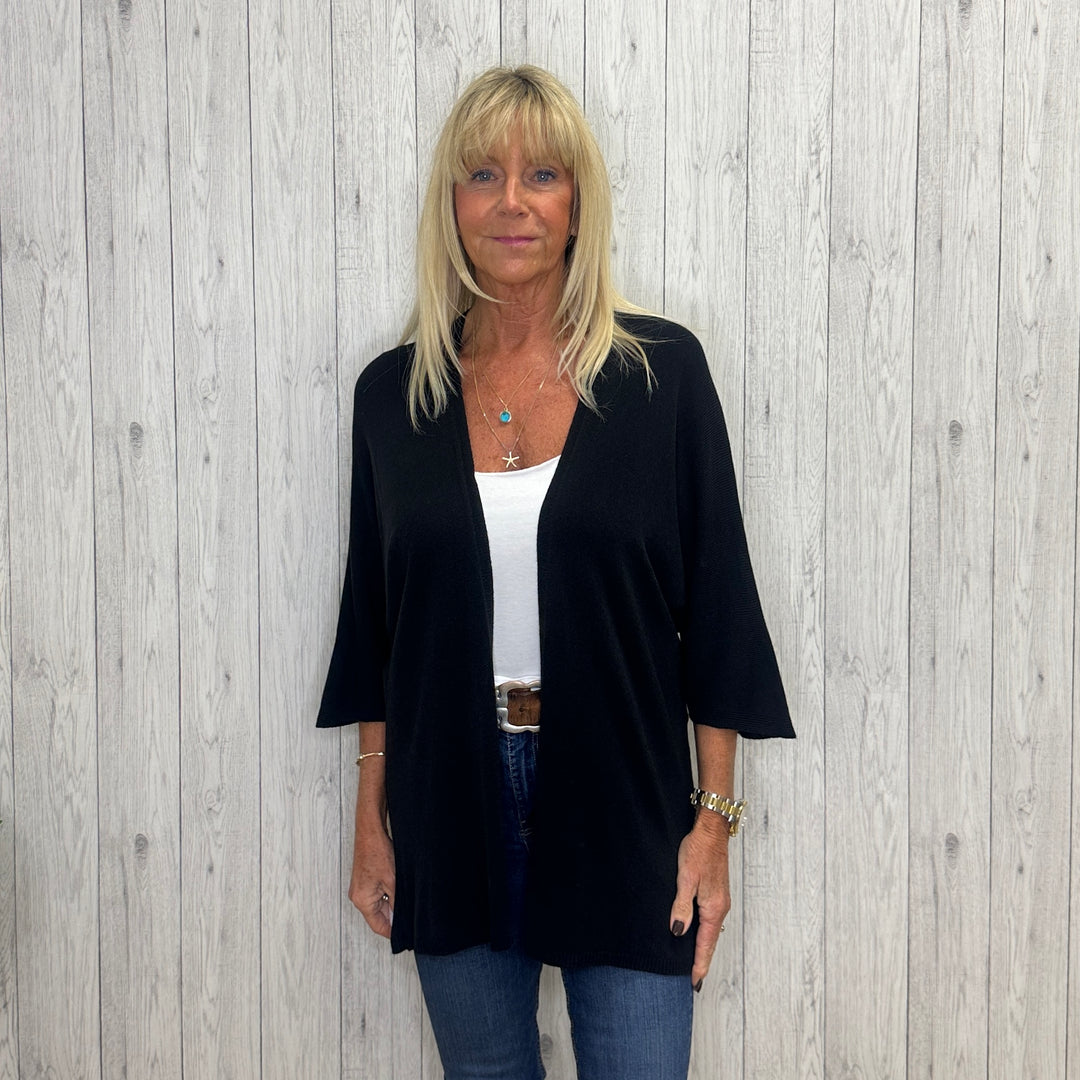 Made In Italy Lightweight Edge To Edge Cardigan Black - Sugarplum Boutique
