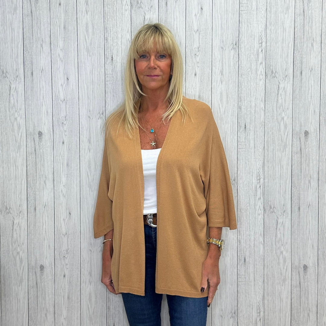 Made In Italy Lightweight Edge To Edge Cardigan Camel Brown - Sugarplum Boutique