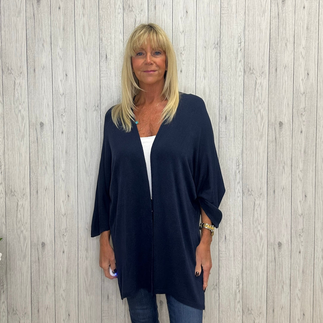 Made In Italy Lightweight Edge To Edge Cardigan Navy Blue - Sugarplum Boutique