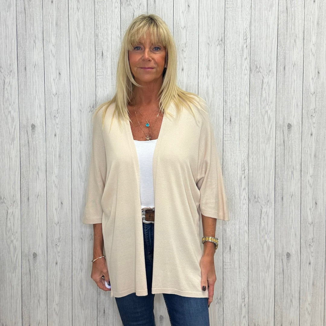 Made In Italy Lightweight Edge To Edge Cardigan Stone - Sugarplum Boutique