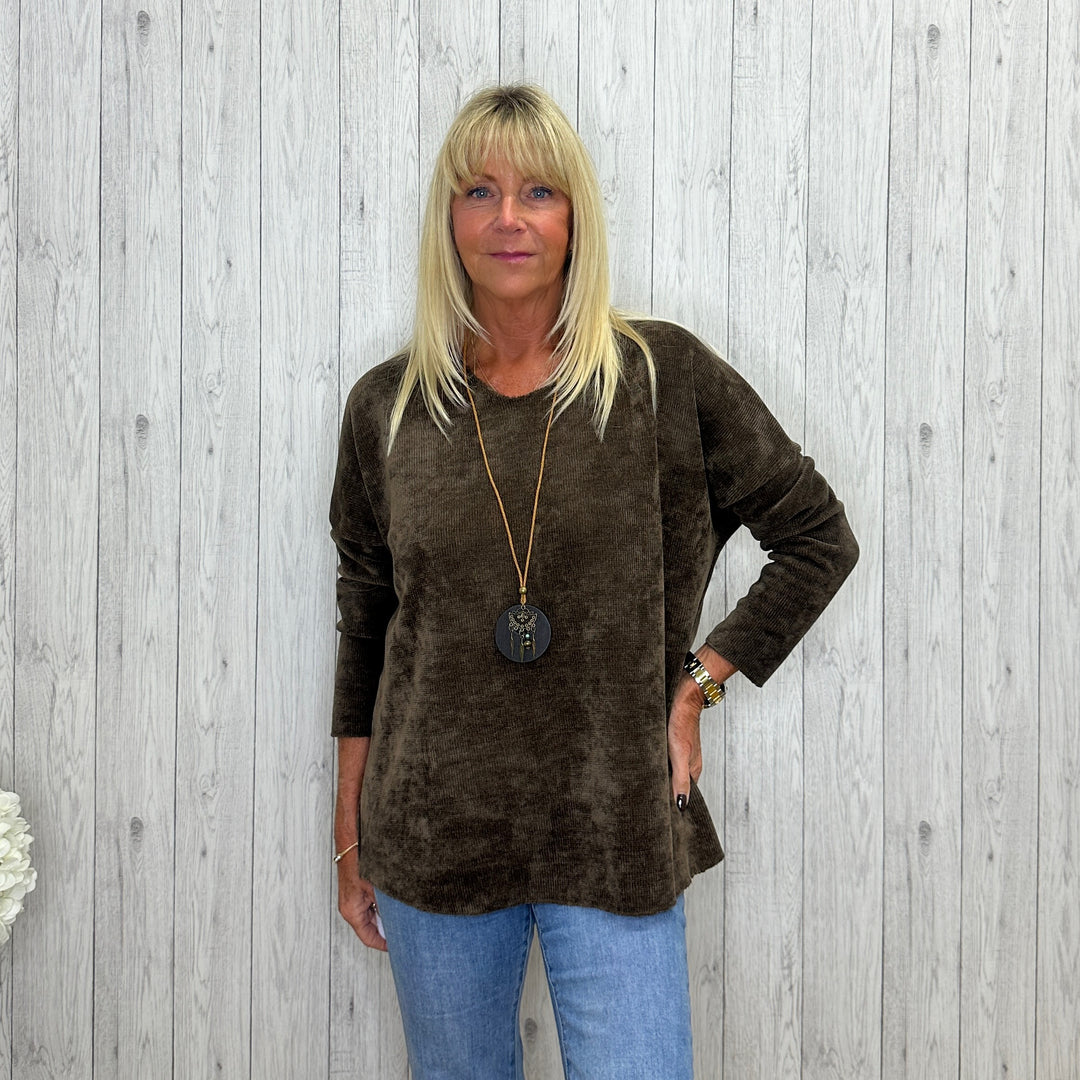 Made In Italy Lillian Chenille Two Piece Necklace Jumper Set Brown - Sugarplum Boutique