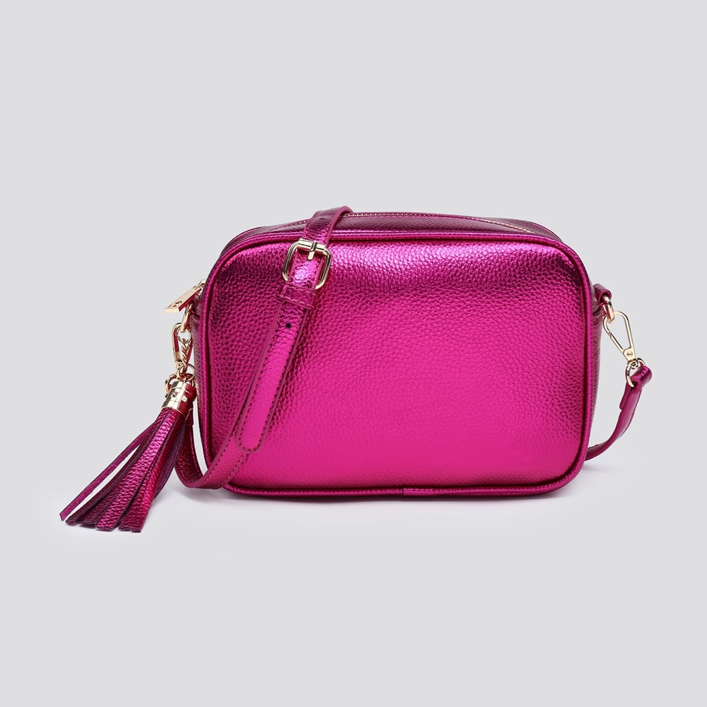 Millie Metallic Cross Body Bag Faux Leather Gold Hardware Plum