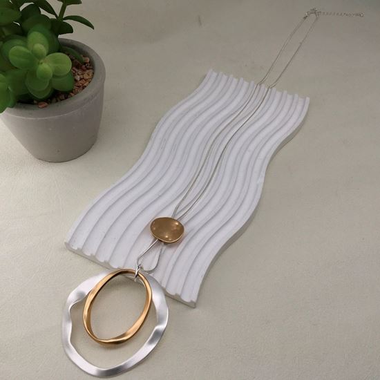 Olivia Offset Double Ovals Long Necklace Silver - Sugarplum Boutique