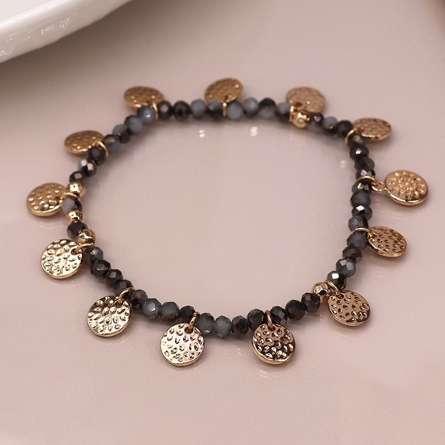 POM Crystal Bead Stretch Bracelet Disc Charms – Sugarplum Boutique