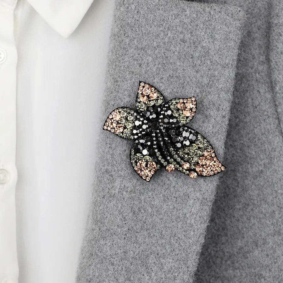 POM Embellished Floral Brooch Pearlescent Crystals Rose Gold - Sugarplum Boutique