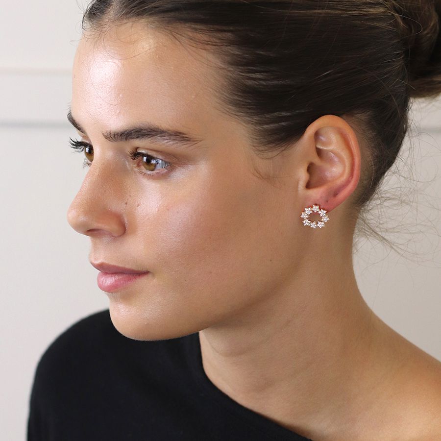 POM Floral Circle Earrings Crystal Pearl Detail Gold Plated - Sugarplum Boutique