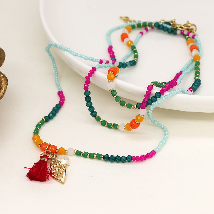POM Long Boho Bead Necklace Multi Coloured – Sugarplum Boutique Home