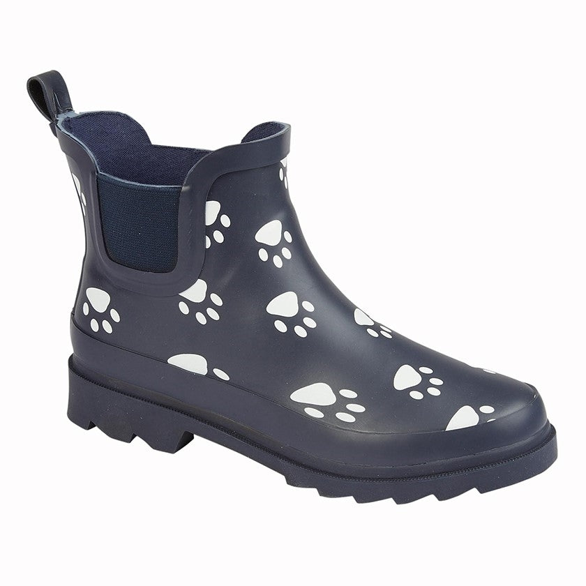 Paw Print Short Wellington Boots Navy Blue - Sugarplum Boutique
