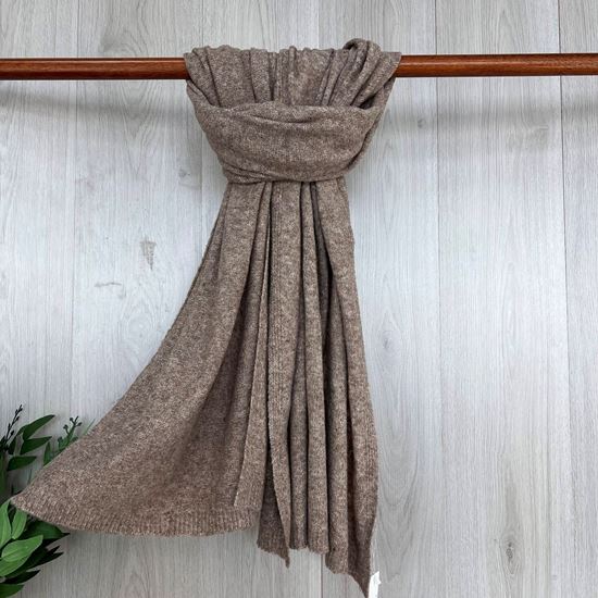Plain Knit Rib Hem Winter Scarf Mocha Brown - Sugarplum Boutique