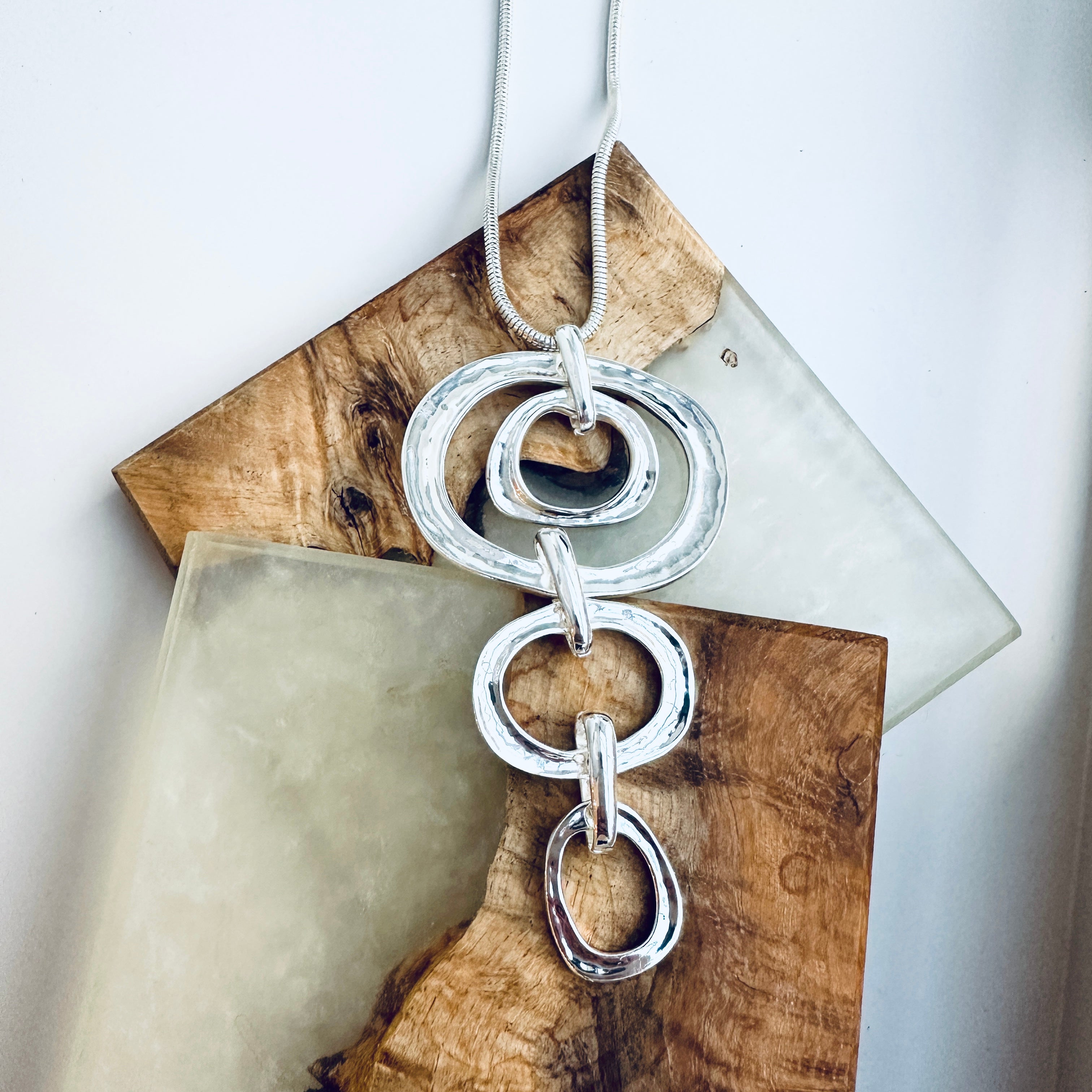 Selina Hammered Circles Long Necklace - Sugarplum Boutique