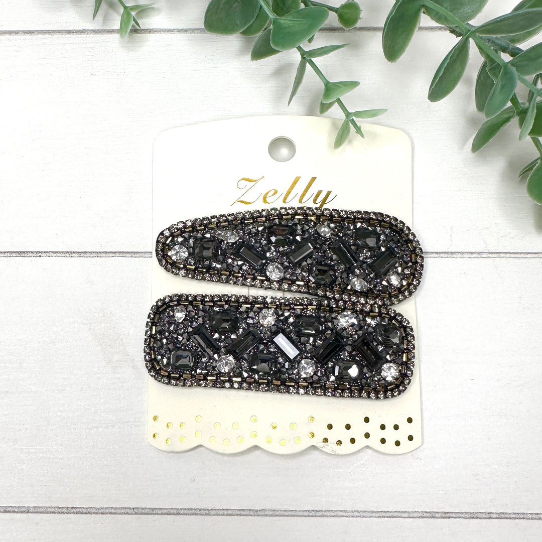 Set Of Two Sequin Snap Slides Black - Sugarplum Boutique
