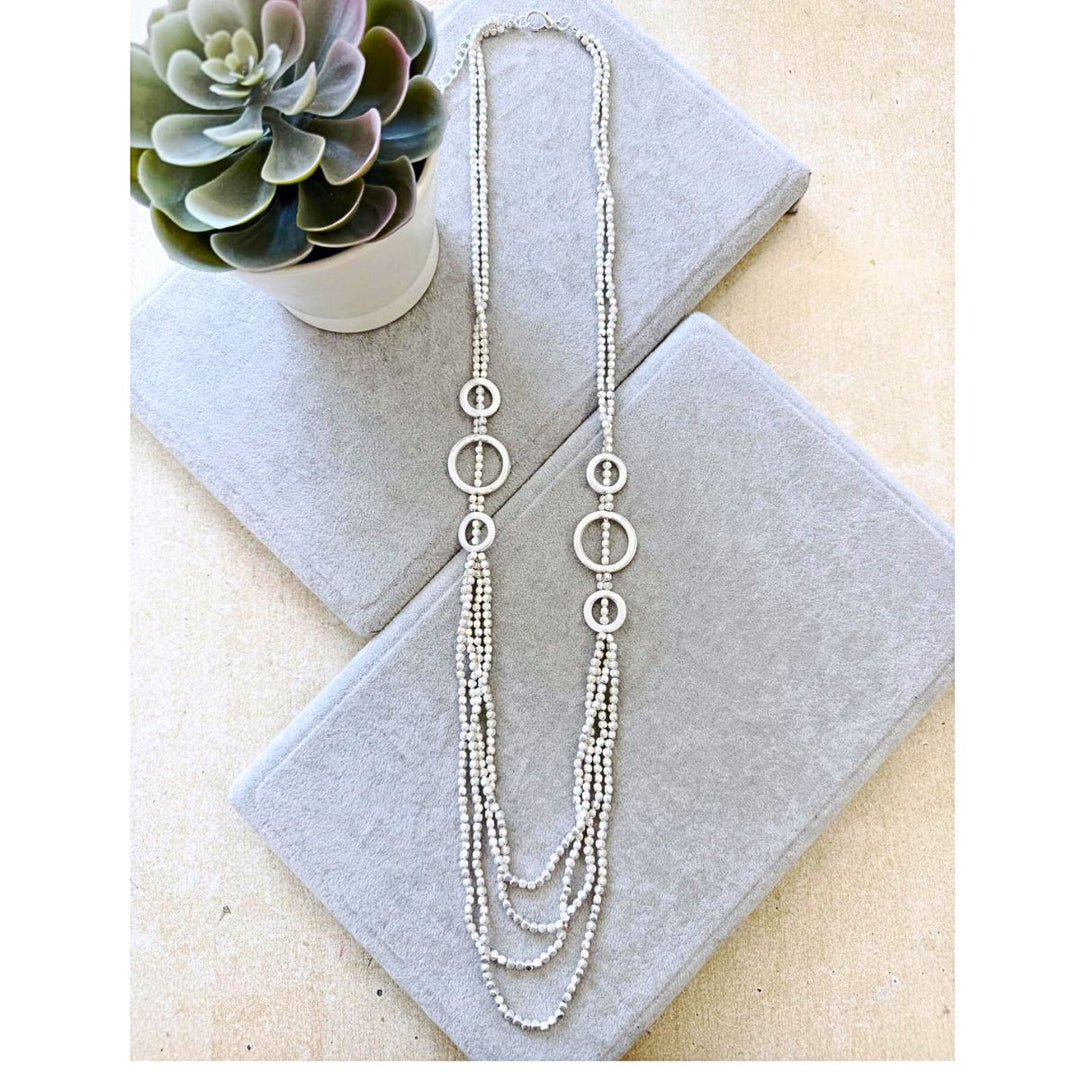 Steph Square Pebbles Long Necklace Silver - Sugarplum Boutique
