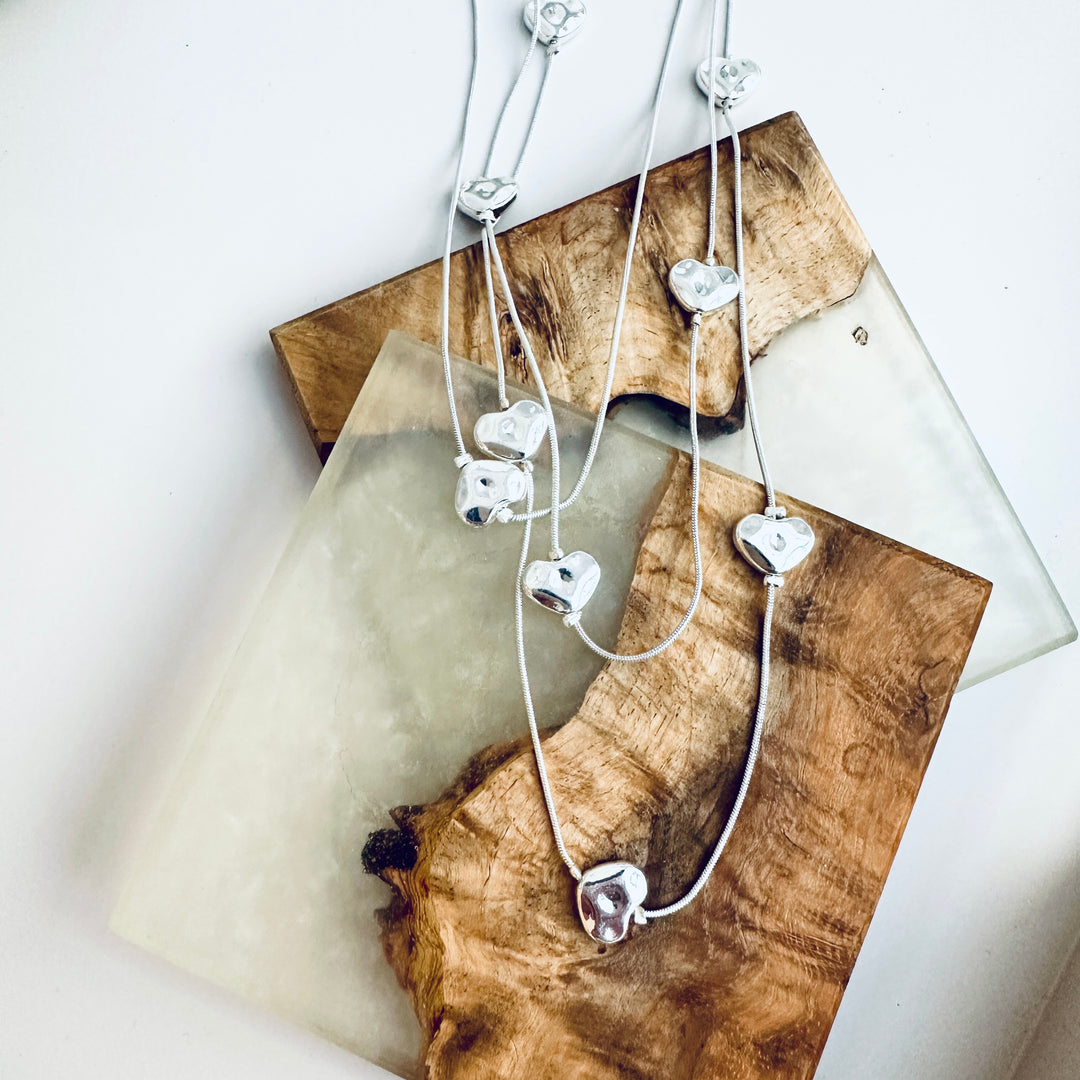 Triple Strand Silver Hearts Short Necklace - Sugarplum Boutique