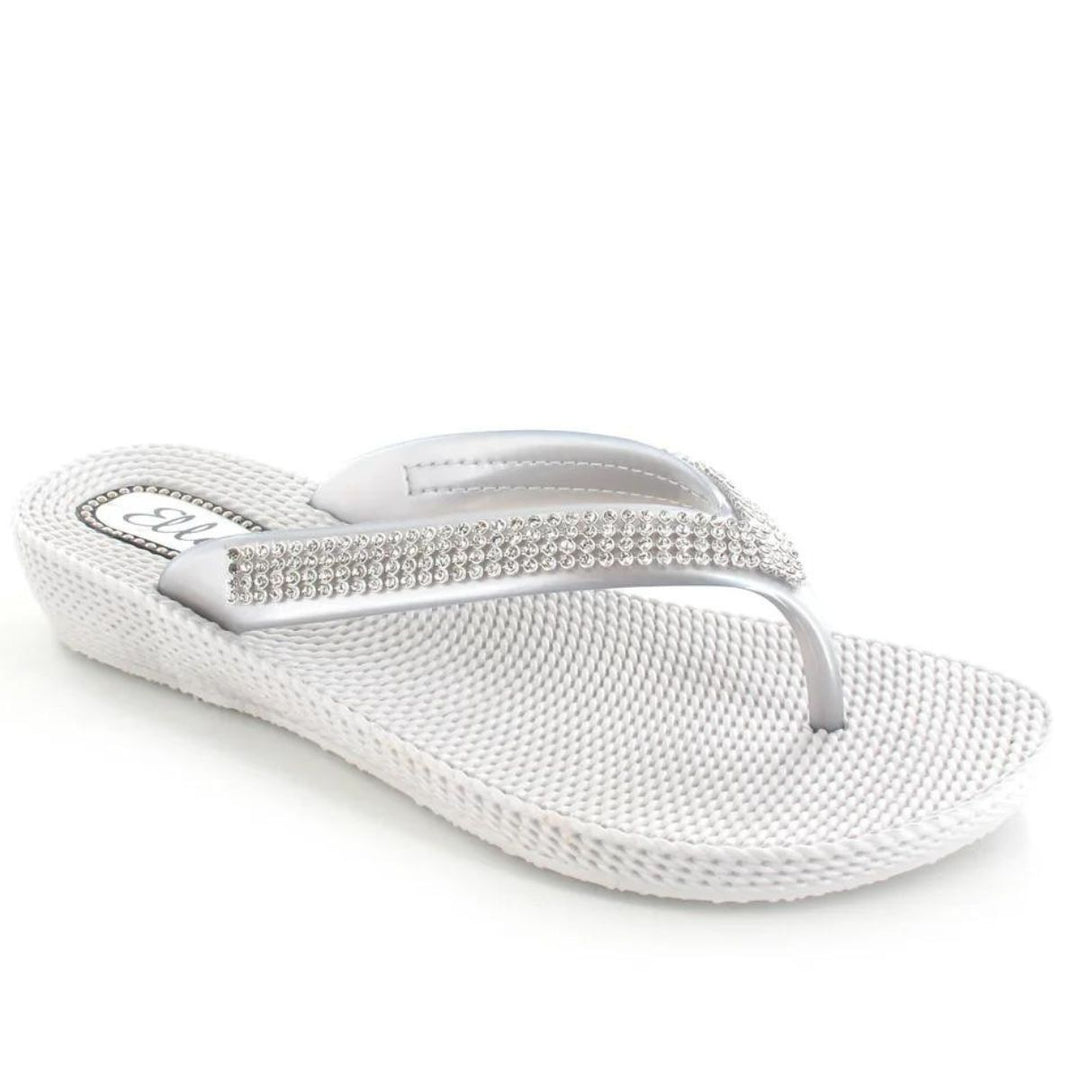 Nancy Diamante Comfort Flip Flop Sandal Silver - Sugarplum Boutique