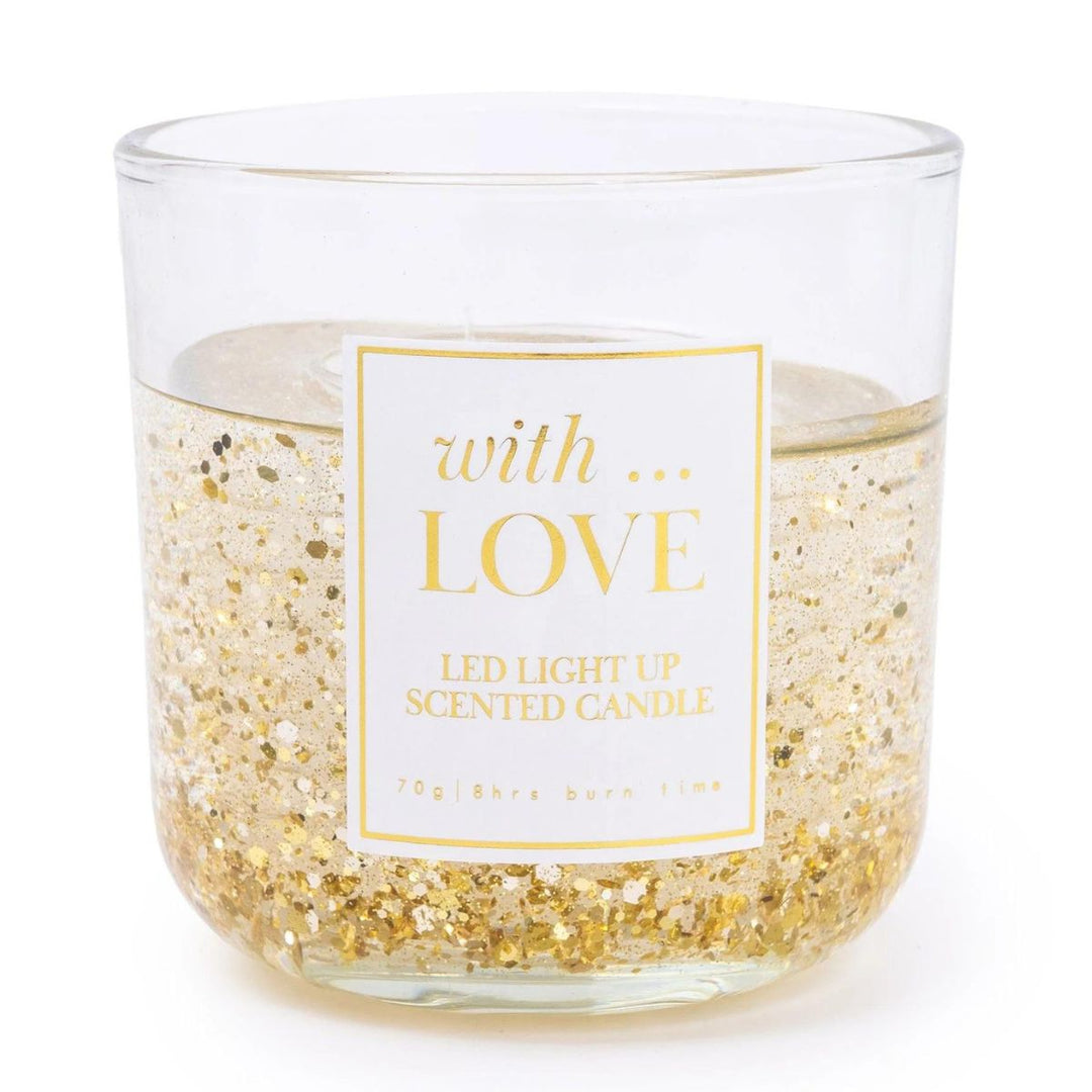 With Love Gold Glitter Led Gel T light Candle - Sugarplum Boutique