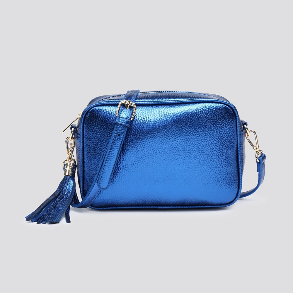Millie Metallic Cross Body Bag Blue - Sugarplum Boutique