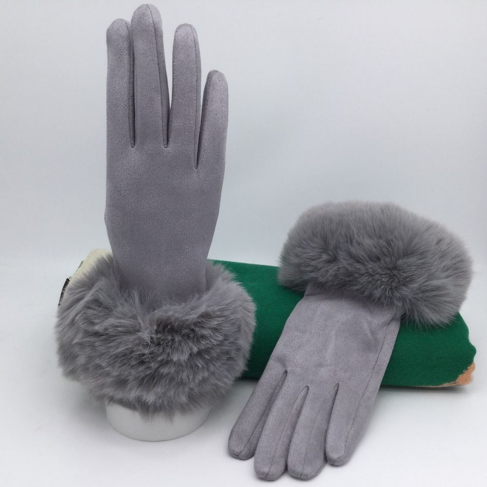 Fiona Faux Fur Gloves Grey - Sugarplum Boutique