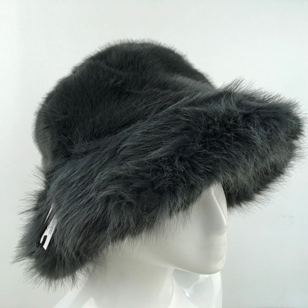Billy Faux Fur Bucket Hat Charcoal - Sugarplum Boutique