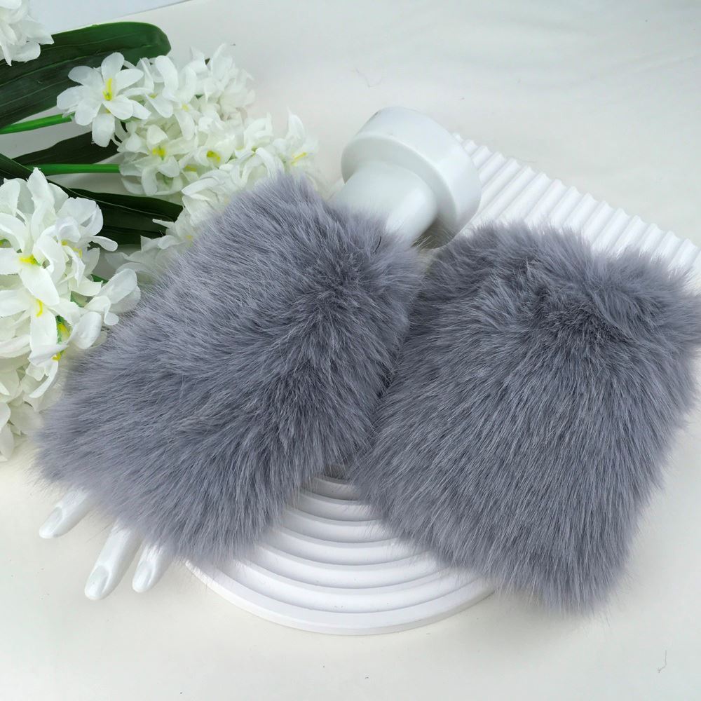 Fran Faux Fur Fingerless Gloves Grey - Sugarplum Boutique