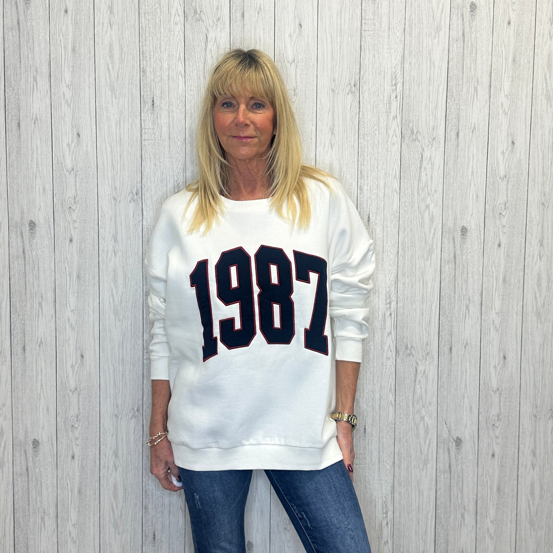 1987 Cream Cotton Oversize Sweatshirt - Sugarplum Boutique