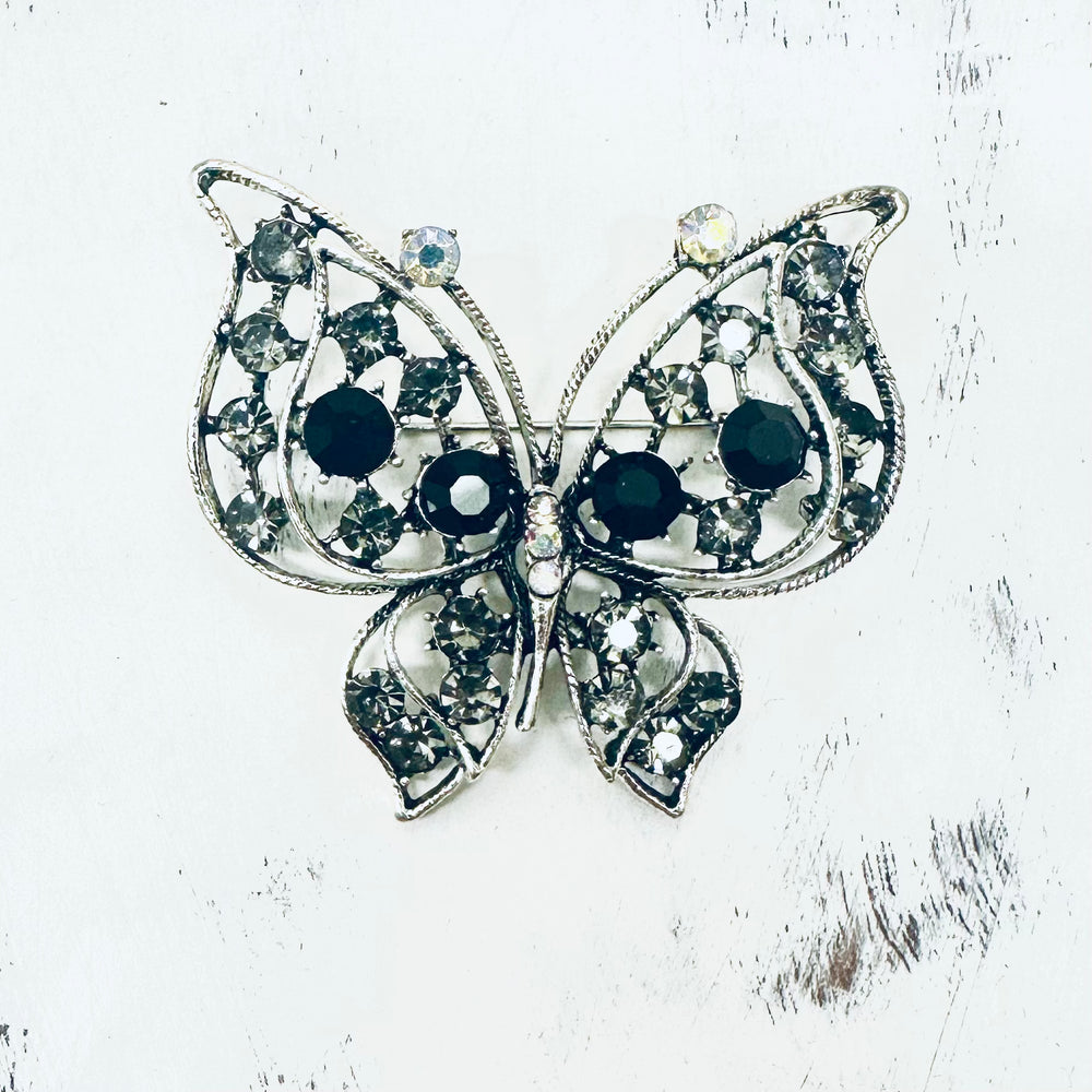 Diamante Butterfly Brooch Black - Sugarplum Boutique