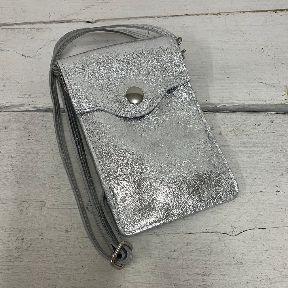 Philly Metallic Leather Phone Case Silver - Sugarplum Boutique