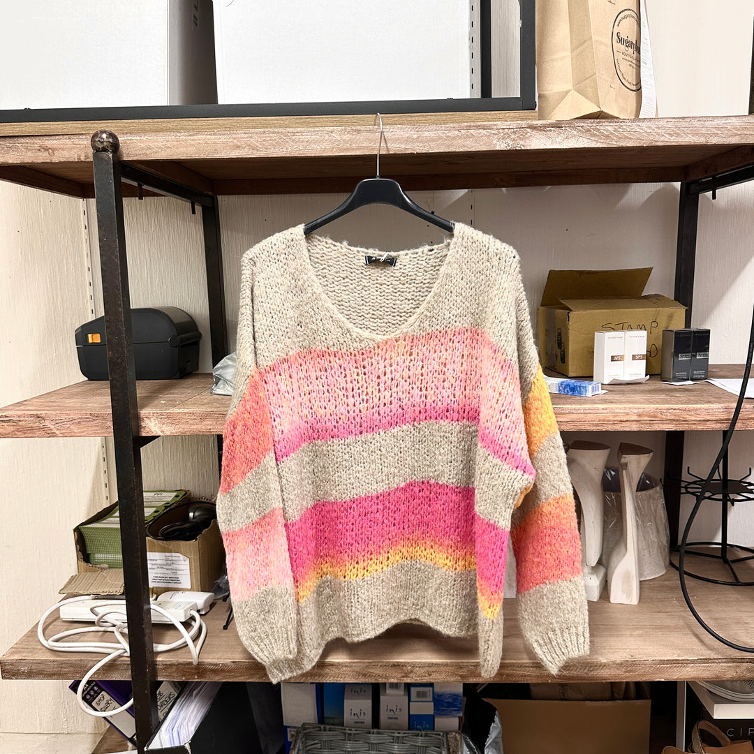 Made In Italy Blythe Striped Mocha Brown Wool Blend Jumper