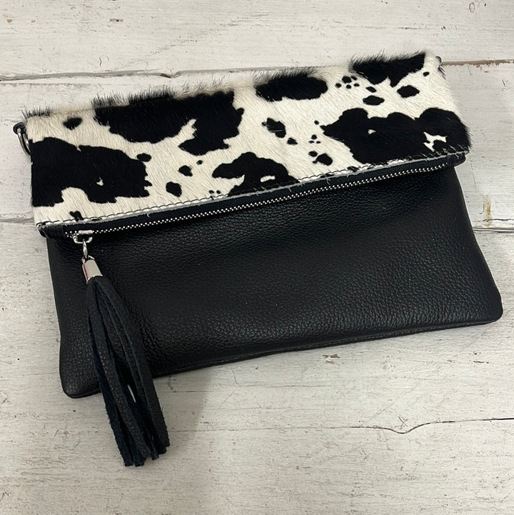 Leticia Leather Animal Print Bag Black Cow - Sugarplum Boutique
