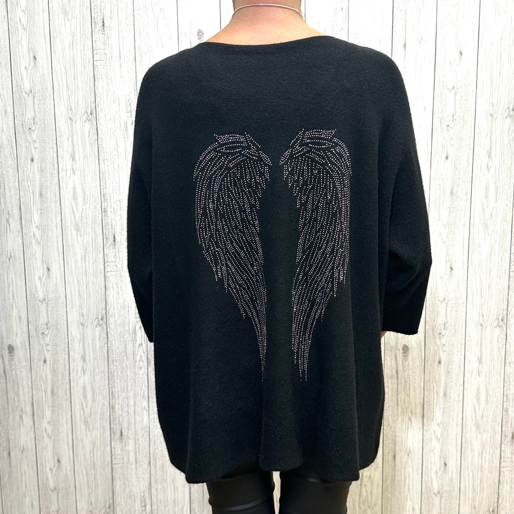 Angel Wing Knit Jumper Black - Sugarplum Boutique